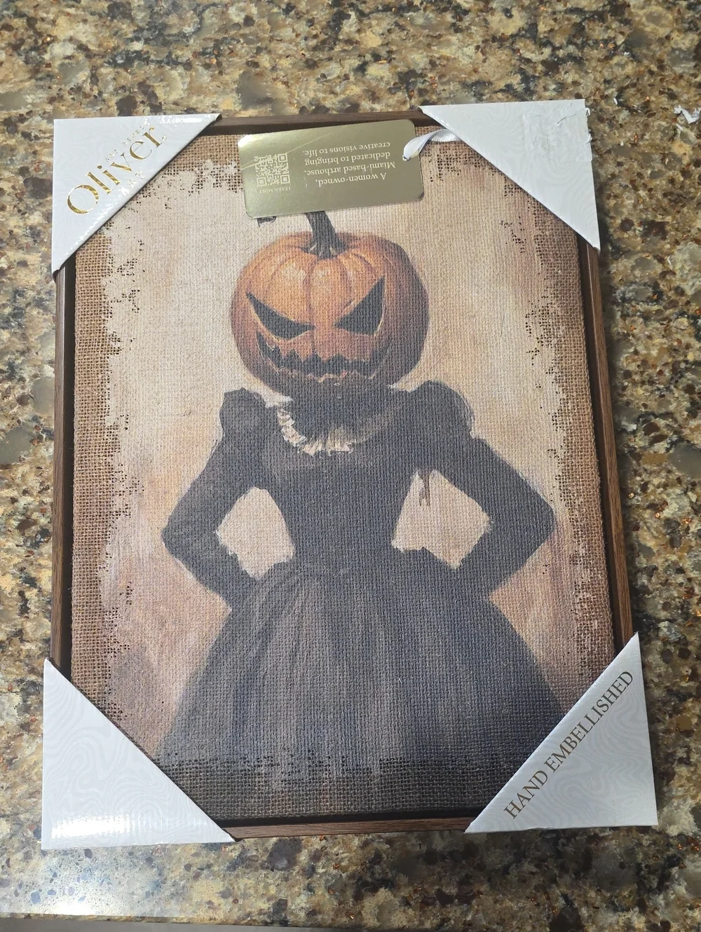 Olivers Pumpkin-Headed Lady Wall Art - Orange, Brown, Black Nwt